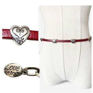 Red Faux Leather & Silver Hearts Belt Size Small